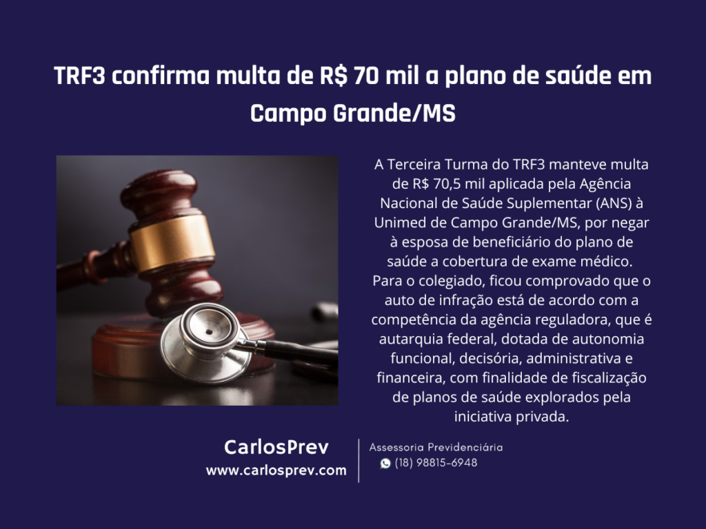 TRF3 confirma multa de R$ 70 mil a plano de saúde em Campo Grande/MS