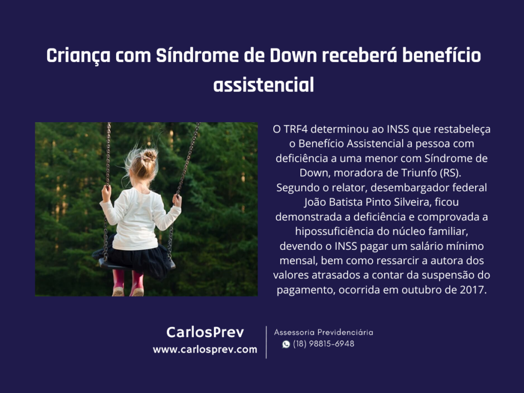 Criança com Síndrome de Down receberá benefício assistencial